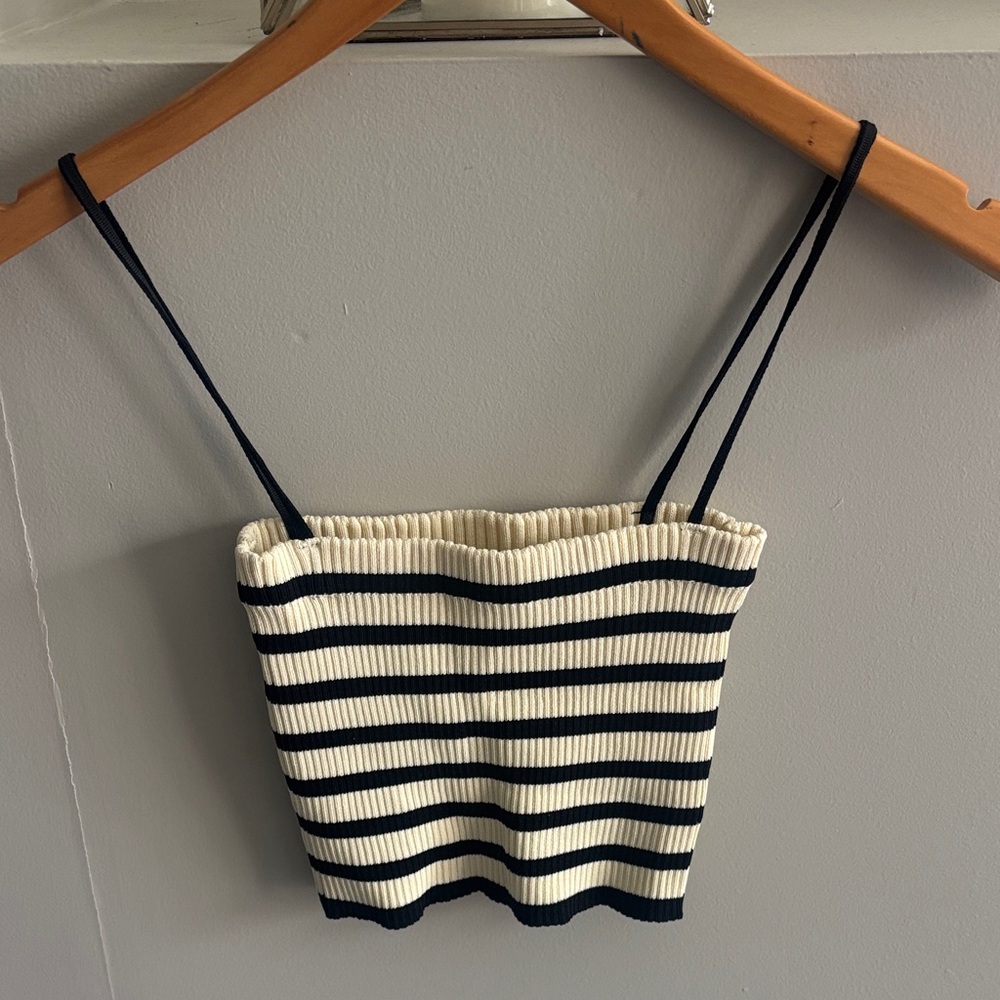 Zara Black and Cream Striped Cami Top